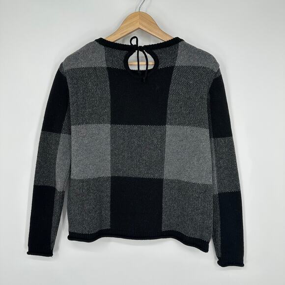 ANINE BING Plaid Sweater Wool Blend Crew Neck Chunky Knit Buffalo Check Boxy - Picture 8 of 14
